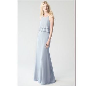 Jenny Yoo Charlie Ruffle Chiffon Gown whisper blue